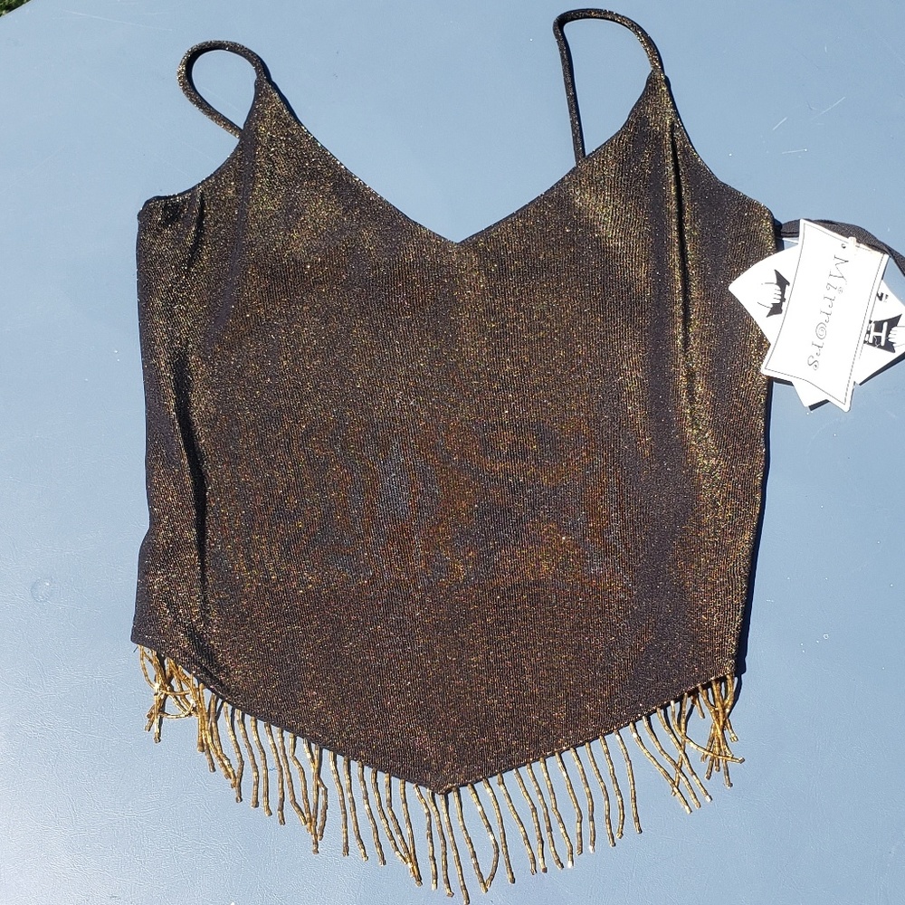 Black and Gold Beaded crop-top by Mirrors SIZE S